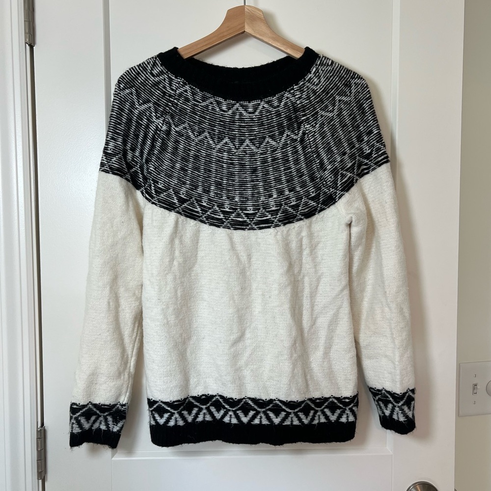 Talbots‎ White & Black Soft Knit Part Wool Blend Cozy Fall Sweater 🖤🕊️